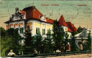 1922 Budapest XII. Svábhegy, Nagy szálloda, gyógyszertár, vasúti sínek gyerekekkel. Vasúti levelezőlapárusítás 1165. (EK)