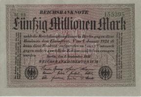 Német Birodalom / Weimari Köztársaság 1923. 50.000.000M (3x) szürke papíron, egymás utáni sorszámokk...