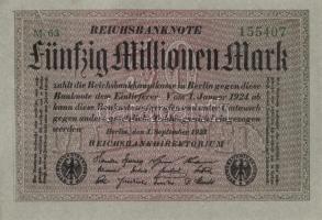 Német Birodalom / Weimari Köztársaság 1923. 50.000.000M (3x) szürke papíron, egymás utáni sorszámokk...