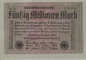 Német Birodalom / Weimari Köztársaság 1923. 50.000.000M (3x) szürke papíron, egymás utáni sorszámokk...