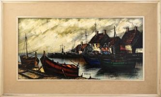 F. Cérier jelzéssel: Kikötő. Olaj, vászon. keretben. 40x80 cm