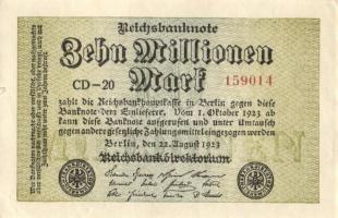 Német Birodalom / Weimari Köztársaság 1923. 10.000.000M (3x) kis ugrású sorszámokkal T:I,II+