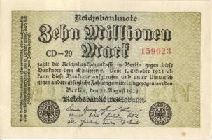 Német Birodalom / Weimari Köztársaság 1923. 10.000.000M (3x) kis ugrású sorszámokkal T:I,II+