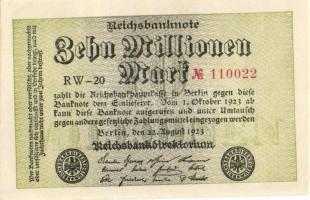 Német Birodalom / Weimari Köztársaság 1923. 10.000.000M (5x) kis ugrású sorszámokkal T:I,I-