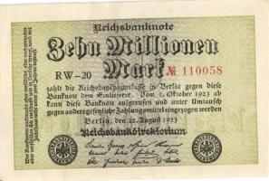 Német Birodalom / Weimari Köztársaság 1923. 10.000.000M (5x) kis ugrású sorszámokkal T:I,I-