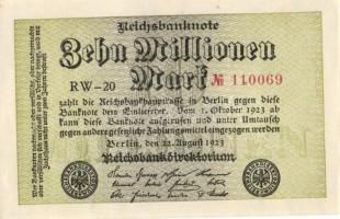 Német Birodalom / Weimari Köztársaság 1923. 10.000.000M (5x) kis ugrású sorszámokkal T:I,I-