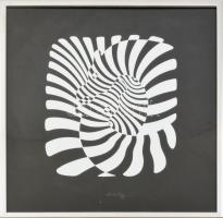 Vasarely, Victor (1908-1997): Zebrák. Szitanyomat, papír, jelzett a nyomaton, számozott (24/90), üvegezett fakeretben, 48x48 cm / Vasarely, Victor (1908-1997): Zebras. Screenprint on paper, with printed signature, numbered (24/90), framed, 48×48 cm
