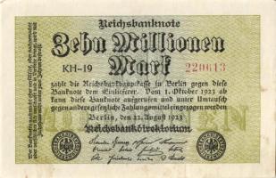 Német Birodalom / Weimari Köztársaság 1923. 10.000.000M (6x) kis ugrású sorszámokkal T:I,II+,II