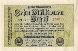 Német Birodalom / Weimari Köztársaság 1923. 10.000.000M (6x) kis ugrású sorszámokkal T:I,II+,II