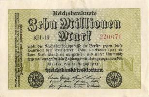 Német Birodalom / Weimari Köztársaság 1923. 10.000.000M (5x) kis ugrású ill. egymás utáni sorszámokk...