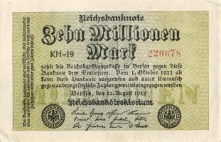 Német Birodalom / Weimari Köztársaság 1923. 10.000.000M (5x) kis ugrású ill. egymás utáni sorszámokk...