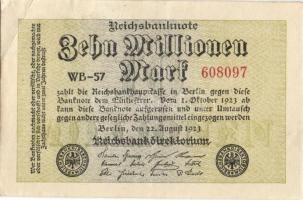Német Birodalom / Weimari Köztársaság 1923. 10.000.000M (5x) közte kis ugrású ill. egymás utáni sors...