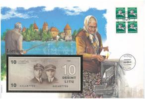 Litvánia 1991. 10L felbélyegzett borítékban, bélyegzéssel T:I Lithuania 1991. 10 Litu in envelope with stamp and cancellation C:UNC