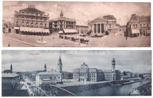 Nagyvárad, Oradea; Bémer tér és Újváros - 2 db régi két-részes hajtatlan panorámalap / 2 pre-1945 unfolded 2-tiled panoramacards