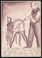 3 db S&M erotikus tusrajz német szöveggel, jelzés nélkül 18x14 cm