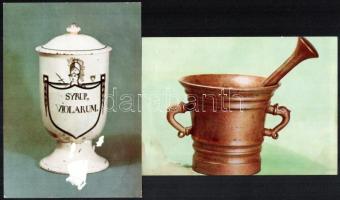 10 db régi gyógyszerész edényeket bemutató modern fotó sorozat 18x12 cm Hátulján gyógyszer reklámokk...