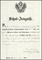 1845 Pest számviteli iskola látogatási bizonyítványa