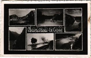 1943 Orsova, Dunarea la Cazane / Kazán-szoros, mozaiklap / gorge, multi-view postcard (fl)