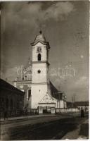 1940 Gyergyószentmiklós, Gheorgheni; Római katolikus templom / biserica / church + 1940 Gyergyószentmiklós visszatért So. Stpl (Rb)