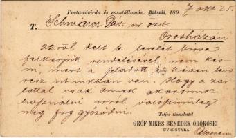 1897 (Vorläufer) Sepsibükszád, Bükszád, Bixad (Háromszék megye); Gróf Mikes Benedek örökösei üveggyára reklám / glass factory's advertising postcard (fl)