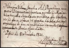 1823 Benyovszky János(1756-1827) püspök és Rudnyánszky József (1788-1859) püspök aláírása Rudnay Sán...