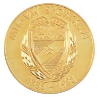 1988. MTK-VM Sportklub 100 éves nagyalakú aranyozott fém emlékérem dísztokban (70mm) T:AU / Hungary 1988. 100th anniversary of the MTK-VM gilt metal medallion in decorative case (70mm) C:AU