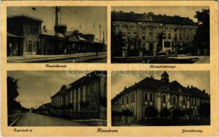 1943 Komárom, Komárno; vasútállomás, huszárlaktanya, Igmándi út, Járásbíróság / railway station, hussar barracks, street view, district court (EB)