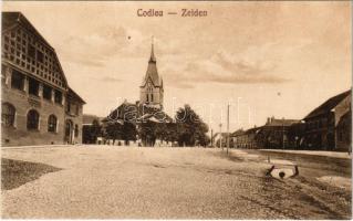 Feketehalom, Zeiden, Codlea; Fő tér, Vendéglő, étterem. Atelier Gust Karte Nr. 301. / main square, restaurant