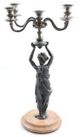 Gyertyatartó.
Antik figurális gyertyatartó, spiáter női alak kezében szürke fém 5 ágú gyertyatartóv...