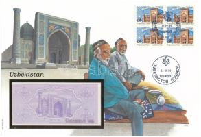 Üzbegisztán 1992. 5S felbélyegzett borítékban, bélyegzéssel T:UNC Uzbekistan 1992. 5 Som in envelope with stamp and cancellation C:UNC