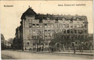 1915 Budapest VIII. Mária Terézia téri hadikórház a Horváth Mihály téren, villamos. Neuer Márton kiadása + bélyegzés