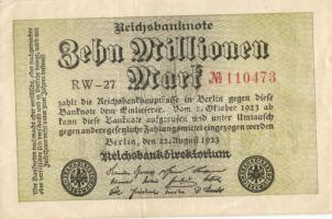 Német Birodalom / Weimari Köztársaság 1923. 10.000.000M (7x) egymás utáni ill. kis ugrású sorszámokkal, vágáshibával T:I,I-,II