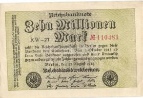 Német Birodalom / Weimari Köztársaság 1923. 10.000.000M (7x) egymás utáni ill. kis ugrású sorszámokk...
