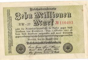 Német Birodalom / Weimari Köztársaság 1923. 10.000.000M (7x) egymás utáni ill. kis ugrású sorszámokk...