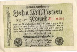 Német Birodalom / Weimari Köztársaság 1923. 10.000.000M (7x) egymás utáni ill. kis ugrású sorszámokk...