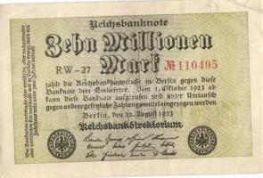 Német Birodalom / Weimari Köztársaság 1923. 10.000.000M (7x) egymás utáni ill. kis ugrású sorszámokk...