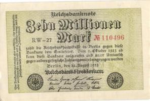 Német Birodalom / Weimari Köztársaság 1923. 10.000.000M (7x) egymás utáni ill. kis ugrású sorszámokk...