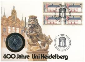 NSZK 1986D 5M Cu-Ni "600 éves a Heidelberg Egyetem" érmés borítékban, első napi bélyegzéses bélyeggel T:UNC,AU FRG 1986D 5 Mark Cu-Ni "600th Anniversary - Heidelberg University" in coin envelope with first day of issue stamp and cancellation C:UNC,AU  Krause KM#164