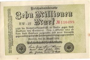 Német Birodalom / Weimari Köztársaság 1923. 10.000.000M (5x) egymás utáni ill. kis ugrású sorszámokkal, vágáshibával T:I,I-,II