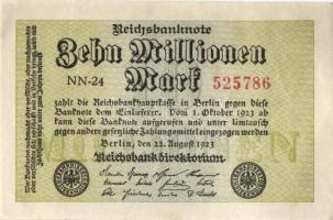 Német Birodalom / Weimari Köztársaság 1923. 10.000.000M (4x) közte egymás utáni ill. kis ugrású sorszámokkal T:I,I-