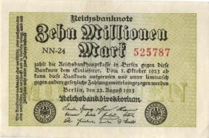 Német Birodalom / Weimari Köztársaság 1923. 10.000.000M (4x) közte egymás utáni ill. kis ugrású sors...