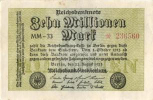 Német Birodalom / Weimari Köztársaság 1923. 10.000.000M (4x) közte egymás utáni ill. kis ugrású sors...