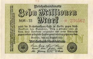 Német Birodalom / Weimari Köztársaság 1923. 10.000.000M (4x) közte egymás utáni ill. kis ugrású sors...