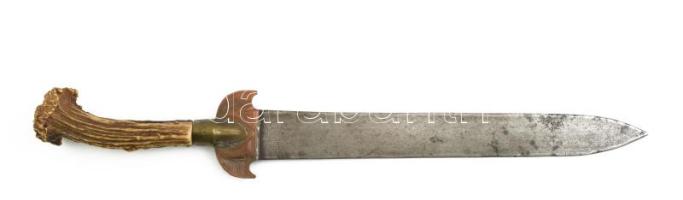 Lovassy Dezső őrnagy jelzéssel szecessziós levélbontó kés, agancs nyéllel, 36 cm