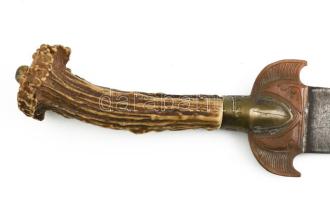 Lovassy Dezső őrnagy jelzéssel szecessziós levélbontó kés, agancs nyéllel, 36 cm