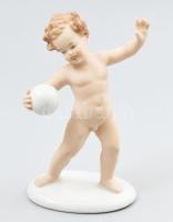 Schaubachkunst porcelán labdázó gyermek figura. Kézzel festett, jelzett, hibátlan 16 cm