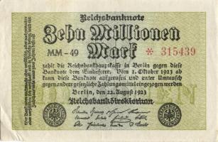 Német Birodalom / Weimari Köztársaság 1923. 10.000.000M (4x) "Wellen" vízjellel, köztük ki...