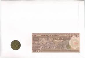 Mexikó / Juana de Asbaje költő, apáca 1991. 1000P Al-bronz + 1984. 1000P felbélyegzett borítékban, b...