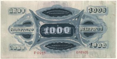 Konecsni György (1908-1970) ~1930. 1000P papírra festett nem hivatalos bankjegy tervezet, hátlapon a...