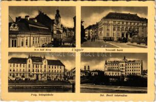 1939 Ungvár, Uzshorod, Uzhhorod, Uzhorod; Kis híd utca, Nemzeti Bank, Polgári leányiskola, Szent Bazil internátus. Miravcsik kiadása / street view, bank, girls' school, boarding school (EK)